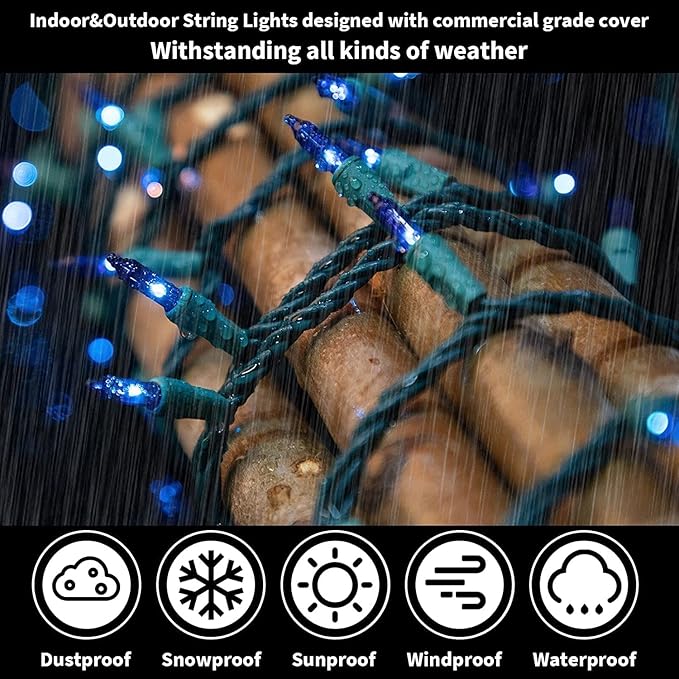 LAMPHOME Blue Christmas Lights Decoration 300Lights 63.8ft(2pk of 150L) UL Certified Mini Bulb String Lights Set | Lumora