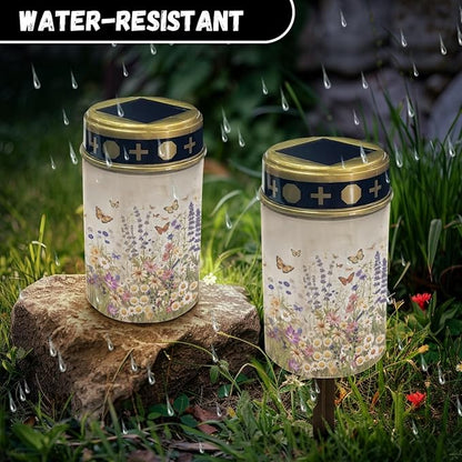 Tropical Floral Outdoor Solar Lights Waterproof,Flameless Warm White Lantern Solar-Powered Fairy Lights for Outside,Landscape Lighting for Yard Patio Driveway,Wall Lights Auto On/Off