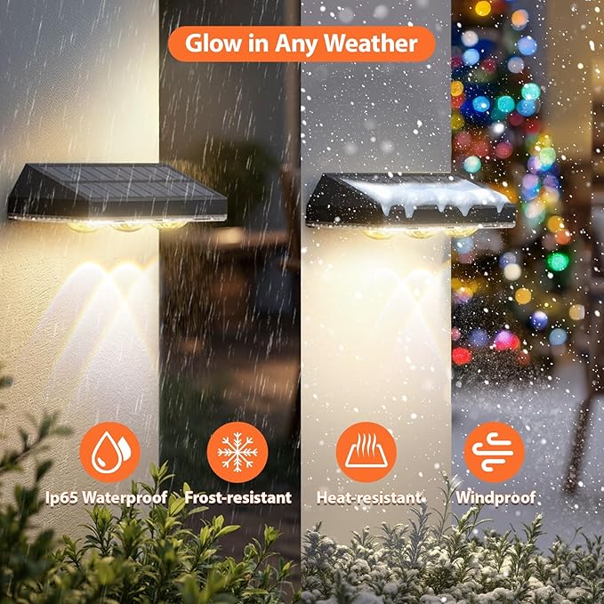 Solar Fence Lights Outdoor for Christmas Decorations, LED Deck Light Solar Powered for Outside Yard/Railing/Pathway/Patio/Step, IP65 Waterproof, 3 Lamp Beads, 8 RGB Colors, Auto ON/Off (8Pack)