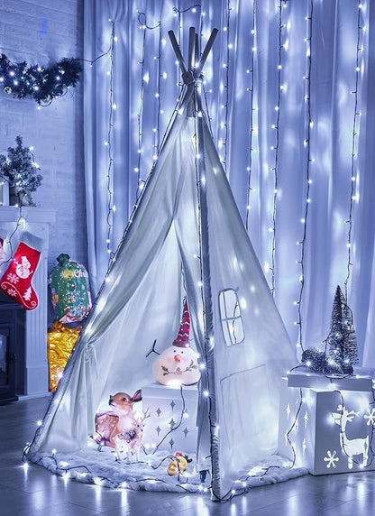 Christmas Tree Lights Outdoor, 205Ft 600 LED Twinkle Fairy Lights String Lights with 8 Light Modes for Christmas LED Garland Wreath Wedding Indoor Holiday Decorations with Dark Green Wire, Cool White