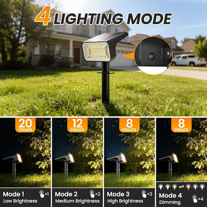 Fabrito Solar Spot Lights Outdoor Waterproof 8 Pack, [108Leds, 4 Modes] IP67 Dusk to Dawn Spotlights with 1500mAh Battery for Up to 20hrs, Landscape Lights for Tree, Yard, Pool, Pathway, Warm White