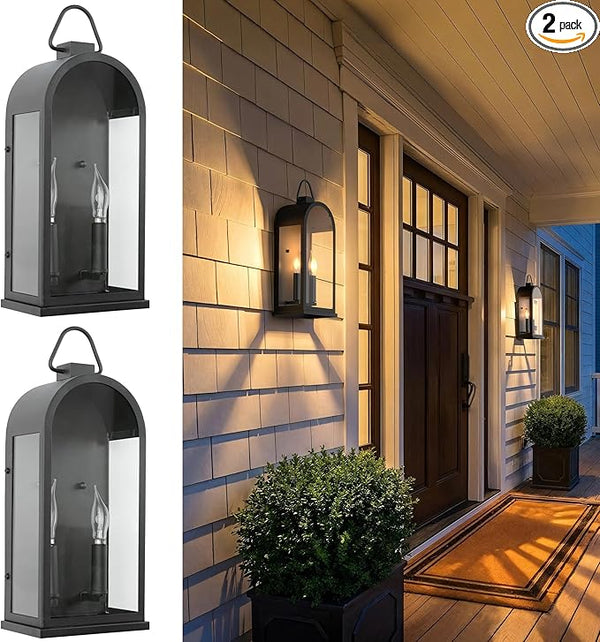 Outdoor Wall Light Fixtures, 2-Light Porch Lights Outdoor, Matte Black Exterior Waterproof Wall Sconce with Glass | Lumora