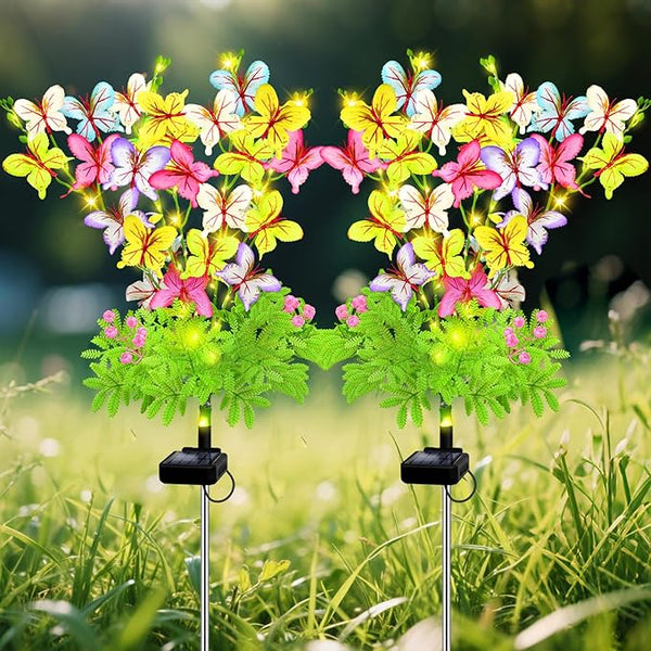 Butterfly Solar Garden Lights Outdoor, 2 Pack Solar Flower Garden Decor, Waterproof Decorative Lights for Outside | Lumora