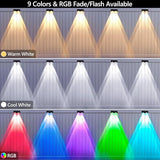 ODEETRONIC Solar Fence Lights Outdoor - 12 Pack RGB + Warm & Cool White Solar Deck Lights, 9 Fixed Color Changing | Lumora
