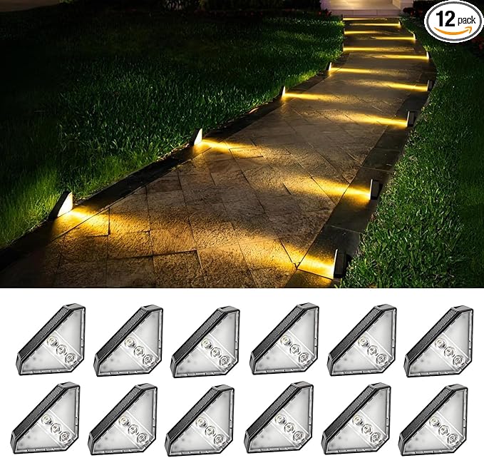 Solar Stair Lights 12 Pack, Solar Step Lights Outdoor Waterproof IP65, Outdoor Light Decor for Garden Stair, Deck, Front Step, Front Porch, and Patio, （Warm White, 3000K）
