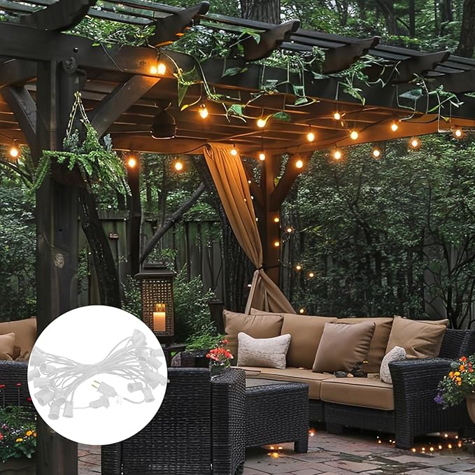 C9 Light Strings, 25Ft White Cord Strand with 25 Socket, E17 Light Stringer for C9 Christmas Lights, Outdoor | Lumora