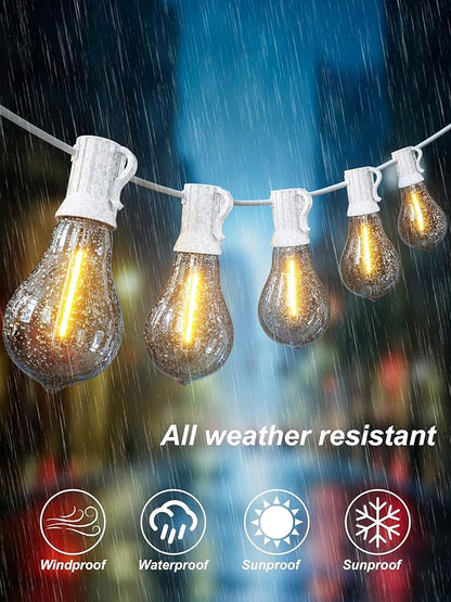 DAMAING Outdoor String Lights 120FT Waterproof Patio Lights with 63 Plastic Dimmable Edison LED Bulbs,Connectable Outdoor Lighting for Backyard,Garden and Wedding Outside, 2200K White Cord
