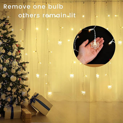 Icicle Lights for Outside 180 LED 26.5ft 30 Drops Icicle Christmas Lights Outdoor Snowflake with 8 Mode Function Curtain String Lights Indoor for Patio Garden Bedroom (no Remote, 1)