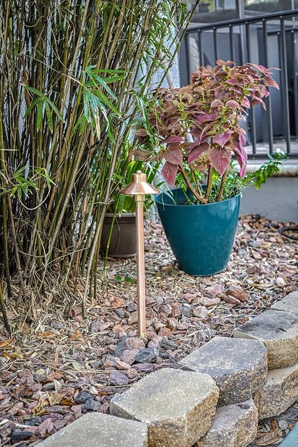 VOLT Flat Hat 12V Copper Path Light (5" Shade, 25" Tall) for Low Voltage Landscape Lighting on Outdoor Pathway, Walkway, Garden, Driveway or Patio