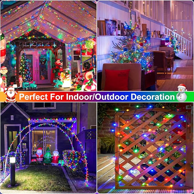 800 LED Christmas Tree Lights, 262FT Christmas Lights Outdoor Indoor, Waterproof 8 Modes Plug in Christmas Decorations Green Wire for House Patio Party Holiday Decorations, Multicolor
