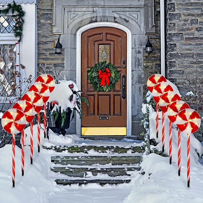Bencailor 10 Pcs Christmas Pathway Marker Light Xmas Red and White Lollipop Solar Powered Light Christmas Outdoor Decoration Candy Cane Driveway Plugin for Yard Patio(Novel)