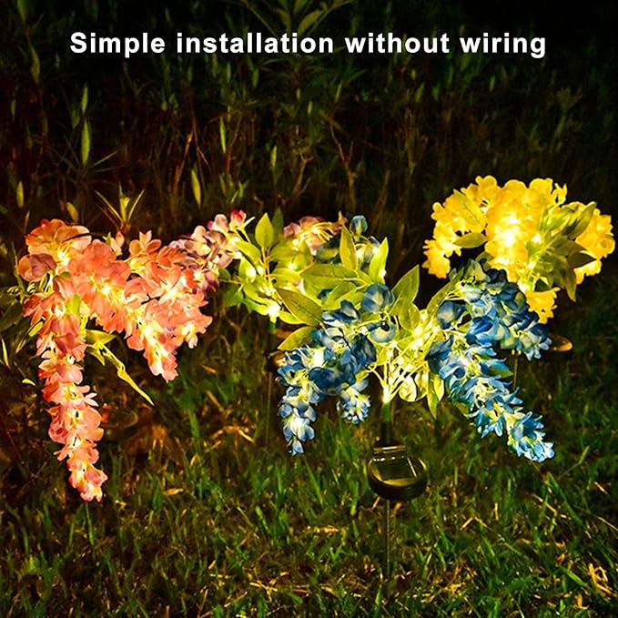 Solar Wisteria Flower Light,Artificial Flower Light Outdoor Decorative Solar Lamp with Light Sensor Auto ON/Off Waterproof LED Stake Lamp for Gardens, Backyards, and Pathways (Purple)