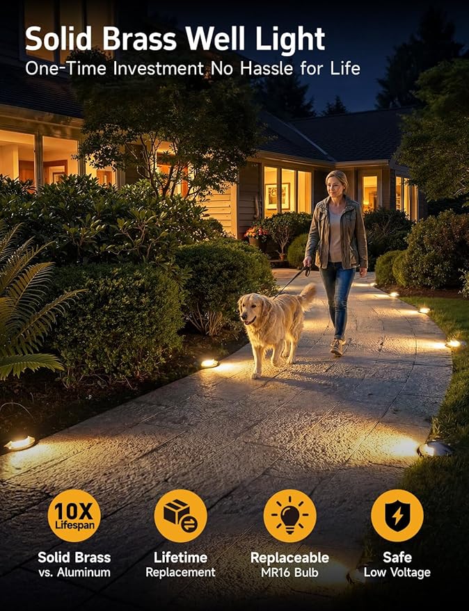 Gardenreet Outdoor Well Lights Low Voltage - Solid Brass 12V All Weather Ip65 Inground Lighting, LED Fixture | Lumora