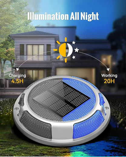 Solar Driveway Lights Dock Lights Waterproof 4 Pack, 2 Colors in 1, LED Solar Deck Lights for Outside, Solar Powered Ground Lights for Warning Driveway Stair Step Pathway(Blue & White)