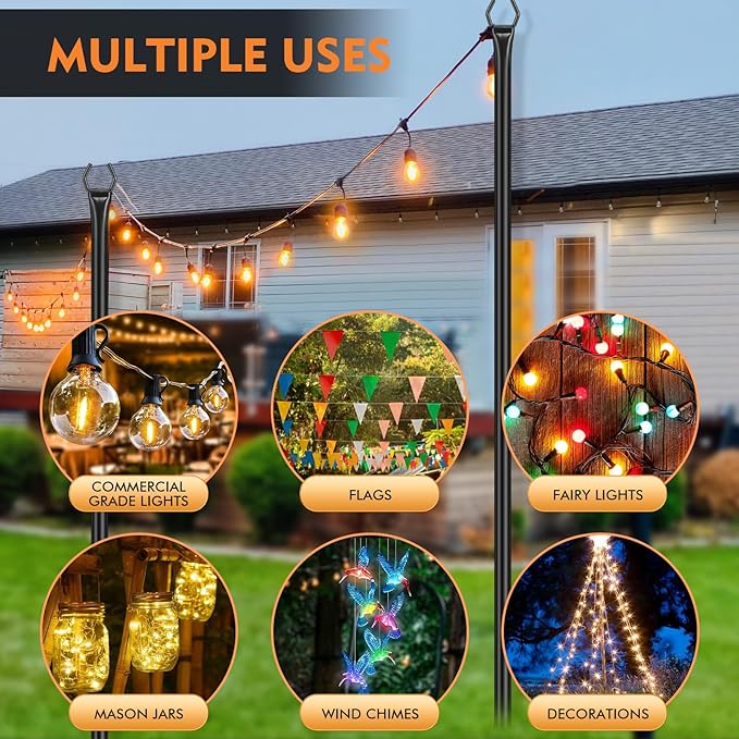 FEED GARDEN String Light Poles for Outside,9.8FT Metal Poles for Outdoor String Lights, Stand Poles for Deck | Lumora
