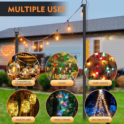 FEED GARDEN String Light Poles for Outside,9.8FT Metal Poles for Outdoor String Lights, Stand Poles for Deck, Garden, Patio, Wedding, Backyard, Christmas Party 4 Pack