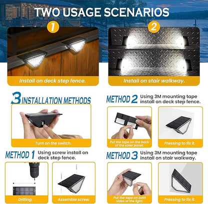 SOLPEX Solar Step Lights for Outside, 24 LEDs Solar Stair Lights Outdoor Waterproof Decor for Porch, Front Door, Stair, Step, Deck, Fence, Balcony, Patio, Wall, Yard, Garden(6 Pack, Cold White)