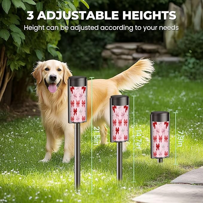 4 Pack Solar Pathway Lights Outdoor Waterproof Valentine Coquette Bow Heart Seamless Red Pink White Holiday Ribbon Solar Garden Lights LED Landscape Lighting for Yard Walkway Lawn Garden Decor