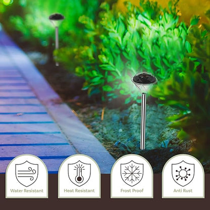 24-Pack LED Solar Outdoor Waterproof Garden Lights - Cold White Solar Pathway - Yard, Driveway, or Landscape Lighting by Pure Garden (Silver)