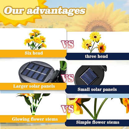 Anothera 6Pcs Solar Sunflower Lights Features Flashing or Steady-on Modes, Waterproof Sunflower Garden Lights for Outdoor Patio, Lawn, Valentine's Day Gifts for Wife and Girlfriend