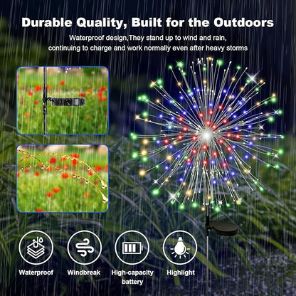ALSO GO Solar Garden Lights Outdoor Waterproof, 4 Pack 480 LED Solar Firework Lights, Decorative Garden Décor Outside for Flowerbed Pathway Party Christmas Decoration, Multicolor