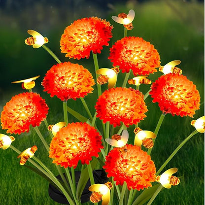 Solar Garden Lights Outdoor, 4 Pack Solar Flowers Lights with Bee, Waterproof Outdoor Solar Swaying Flowers Lights for Garden Yard, Patio, Pathway, Wedding, Festival Decor, Gift for Women/Mom