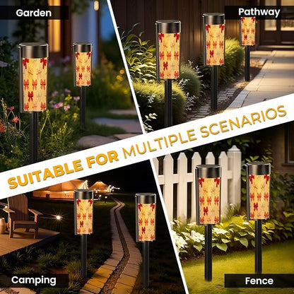 4 Pack Solar Pathway Lights Outdoor Waterproof Valentine Coquette Bow Heart Seamless Red Pink White Holiday Ribbon Solar Garden Lights LED Landscape Lighting for Yard Walkway Lawn Garden Decor
