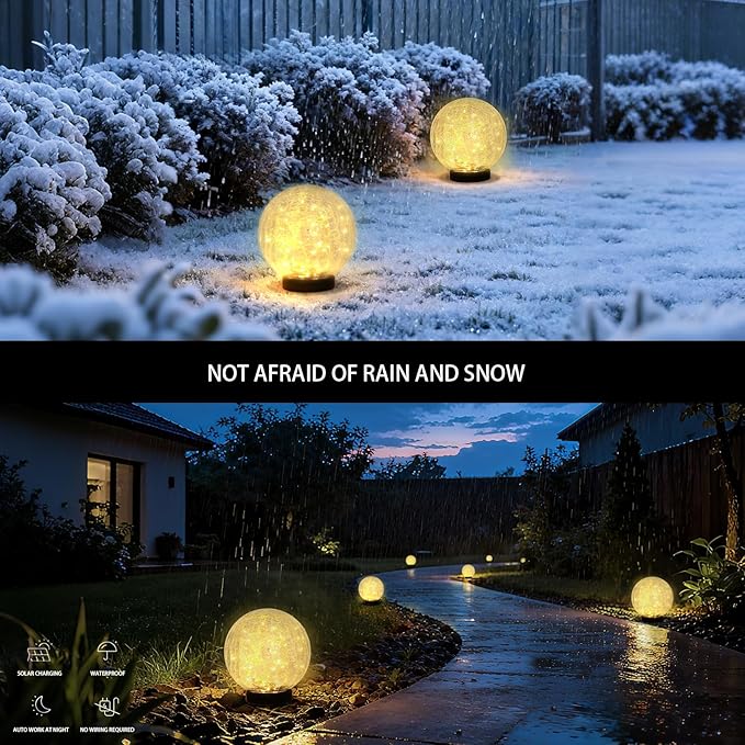 HOTEAGLE Solar Globe Lights Outdoor Waterproof-Large 2-Pack Solar Balls Lights for Outside Garden-Cracked Glass Ball Outdoor Solar Lights-Solar Orbs for Garden Patio & Lawn Backyard Decor