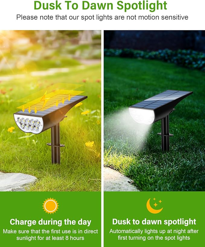 Solar Spot Lights Outdoor, Solar Lights Outdoor Waterproof IP65, 3 Brightness Modes Dusk to Dawn Landscape | Lumora