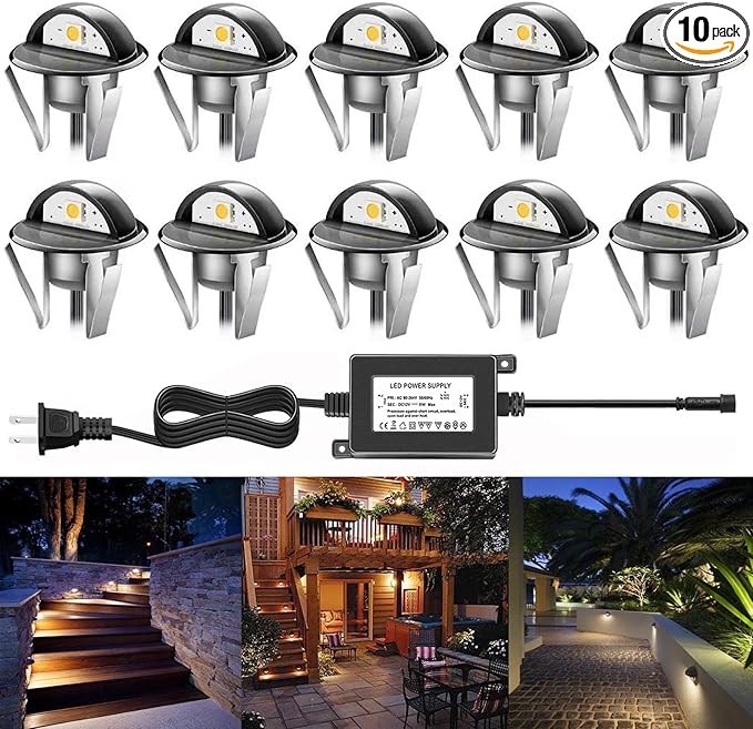 LED Step Lights Low Voltage IP65 Waterproof Recessed LED Deck Lighting,Half Moon F1.38 Yard Garden Patio Step Landscape Pathway Decor Lamps(10pcs/Warm White)