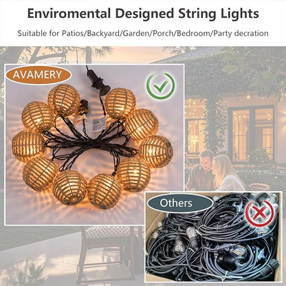Outdoor-String-Lights-Waterproof, Boho String Lights for Patio, Garden, Porch, Balcony, Gazebo Decorative (Twine Ball)