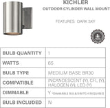 Kichler 9234BA Outdoor Cylinder Wall Mount Sconce DownLight, Brushed Aluminum 1-Light (5" W x 7" H) 65 Watts | Lumora