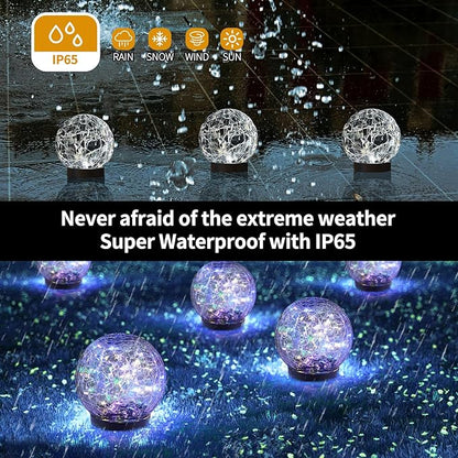 Solar Globe Lights Outdoor Waterproof-Solar Balls Garden-Cracked Glass Ball Solar Lights Outdoor-Solar Orbs Outside-Outdoor Decorations Patio & Yard Lawn Backyard Decor