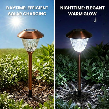 Energizer Solar Outdoor Garden Lights - 10 Pack LED Driveway Solar Lights with 10 Lumen Output, Patterned Glass & Metal Finish, IP65 Waterproof & Easy to Install Garden Lights for Outside - Copper