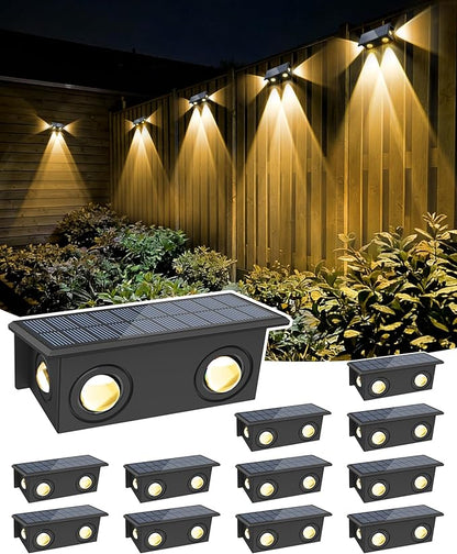 T-SUN Solar Fence Lights Waterproof, LED Wall Lights Outdoor with 2 Bright Modes Warm White Solar Powered, Fence Light for Backyard Railing Patio Porch Pool (12 Pack, Warm White)