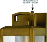 VAXCEL Kinzie Outdoor Porch Light, 5" W x 14.25" H Gold Brass Outdoor Lantern, Modern Dusk to Dawn Wall Light for | Lumora