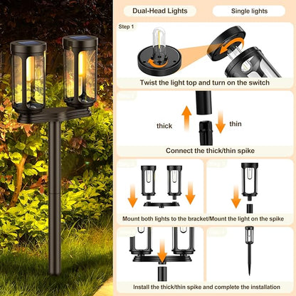 Solar Pathway Lights, Upgrade Dual-Head Solar Lights Outdoor Waterproof, 8 LEDs Auto On/Off Solar Powered Lighting for Garden Yard Landscape Walkway Driveway Lawn Patio(Warm White,8 Pack)