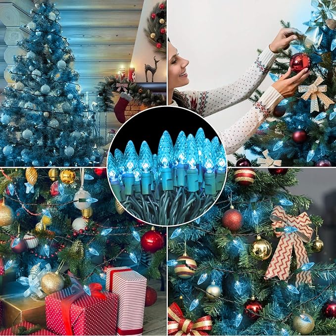 70 Count C6 LED Christmas Lights - 35.5ft Aqua String Lights, Indoor/Outdoor, Commercial Grade, Waterproof, UL | Lumora
