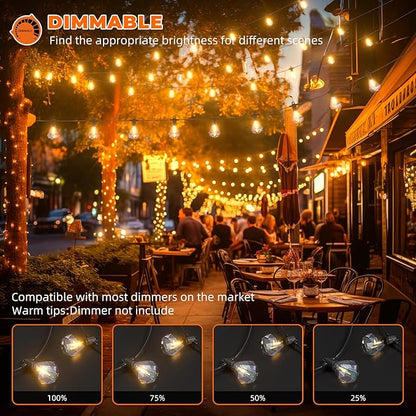 Kawaya Outdoor String Lights 97 FT LED Patio With 48+1 Shatterproof Unique Diamond Edison Bulbs 2700K Dimmable IP65 Waterproof for Yard Porch Deck Balcony Bistro Cafe