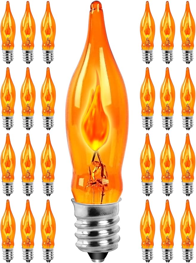 25-Pack Amber Flame Light Bulbs, Vintage C18 Frosted Glass Bulb with E12 Base, Ideal - Incandescent Outdoor Bulb | Lumora