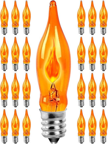 25-Pack Amber Flame Light Bulbs, Vintage C18 Frosted Glass Bulb with E12 Base, Ideal Replacement for Rustic Home & Holiday Decor, Porch Lights, and Farmhouse Fixtures