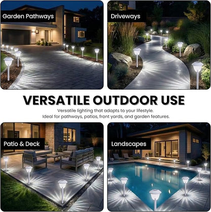 Energizer Solar LED Lights Outdoor - 8 Pack 15 Lumen Patio Lights Solar Powered & Waterproof with Patterned Glass & Metal Finish, Easy Installation Landscaping Lights for Lawn Decoration - White