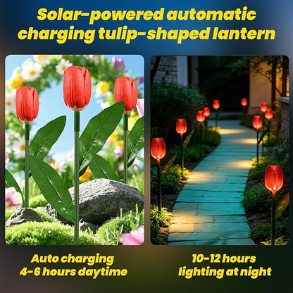 Set of 6PCS Flower Gifts for Garden Decorations - Upgraded Solar Stake Flower Lights for Path Outdoor Decor, Waterproof, Gifts for Mom Day,Grandma,Patio,Porch,Home,Party Lighting Decor.RED