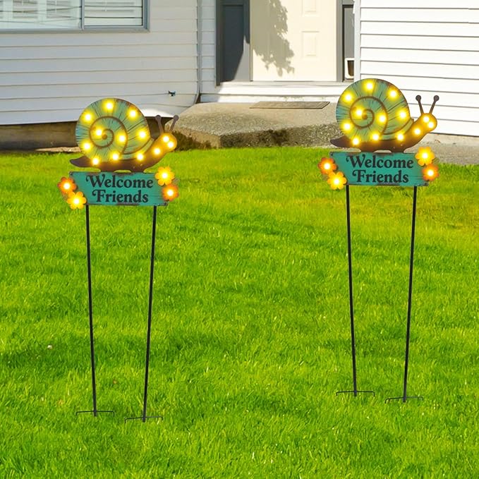 43.3" Tall Garden Stakes with Garden Signs Decorative Outdoor, Snail Solar Landscape Lights Outdoor Yard | Lumora