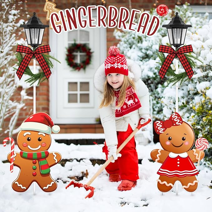 Tuanse 2 Pack Solar Christmas Outdoor Decoration 52 Inch Solar Xmas Gingerbread Man Pathway Lights Metal Garden | Lumora