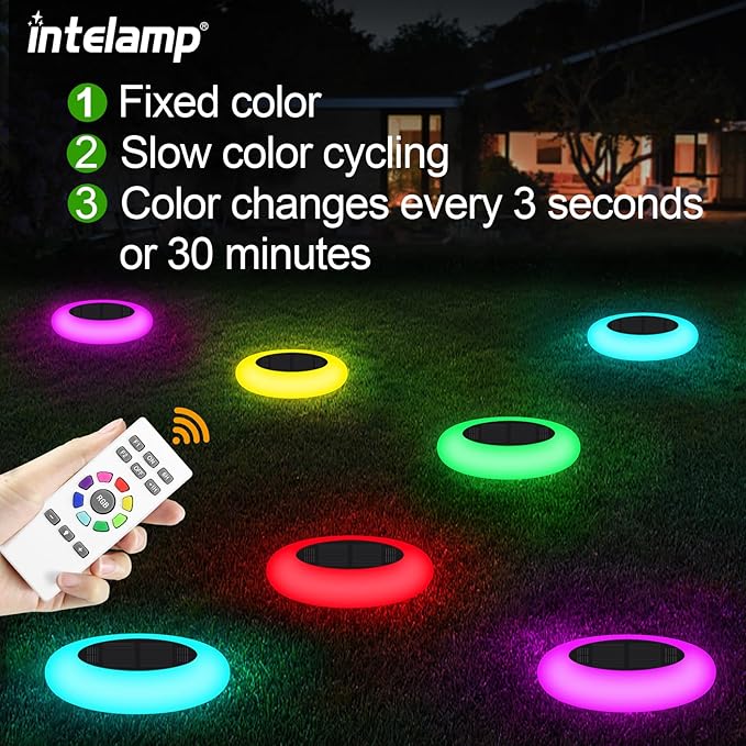 intelamp Solar Pathway Lights Outdoor, 2 Pack 9 Color Changing with Remote Control, Dusk to Dawn Solar Powered | Lumora