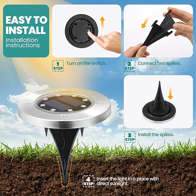 GIGALUMI Solar Ground Lights 12 Pack, 8 LED Automatic Solar Garden Lights, Waterproof Solar Powered In-Ground | Lumora