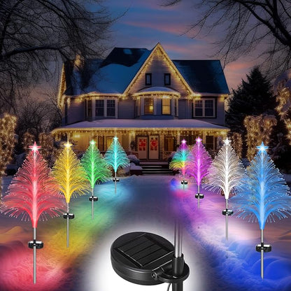 Baquler 12 Pack Solar Christmas Tree Lights Waterproof Outdoor Pathyway Stake Light 7 Lighting Modes Fireworks Christmas Stake Light Decoration for Holiday Yard Walkway Garden Path Decor