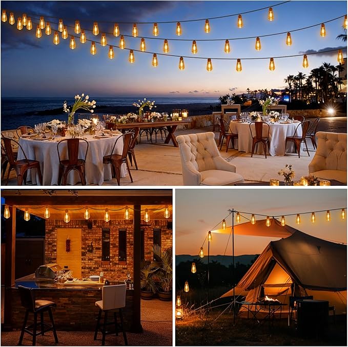 (New) Outdoor String Lights, 24FT 20 LED Hanging Bulbs Lights, IP65 Waterproof 8 Modes Plug-in Shatterproof Patio | Lumora