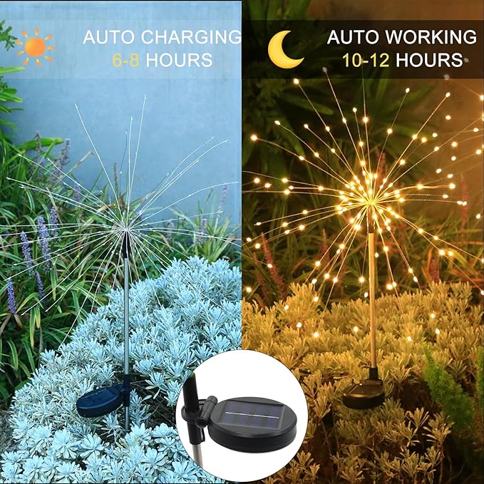 Solar Garden Firework Lights Outdoor Waterproof, 6 Pack Solar Lighting with 8 Lighting Modes, 120 LED Sparklers | Lumora